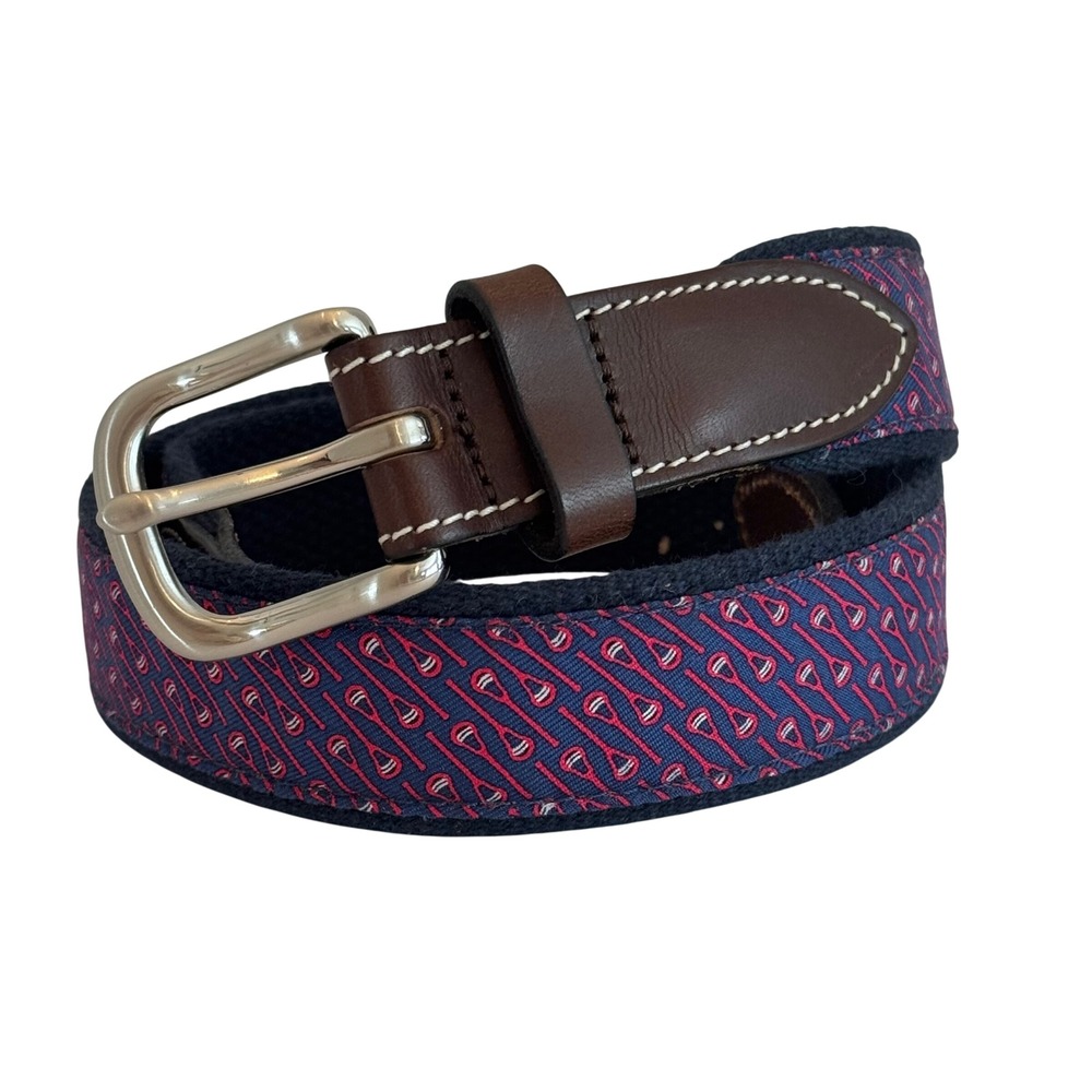 Vineyard Vines Belt Mens 28 Navy Blue‎ Lacrosse Novelty Stick Canvas Leather